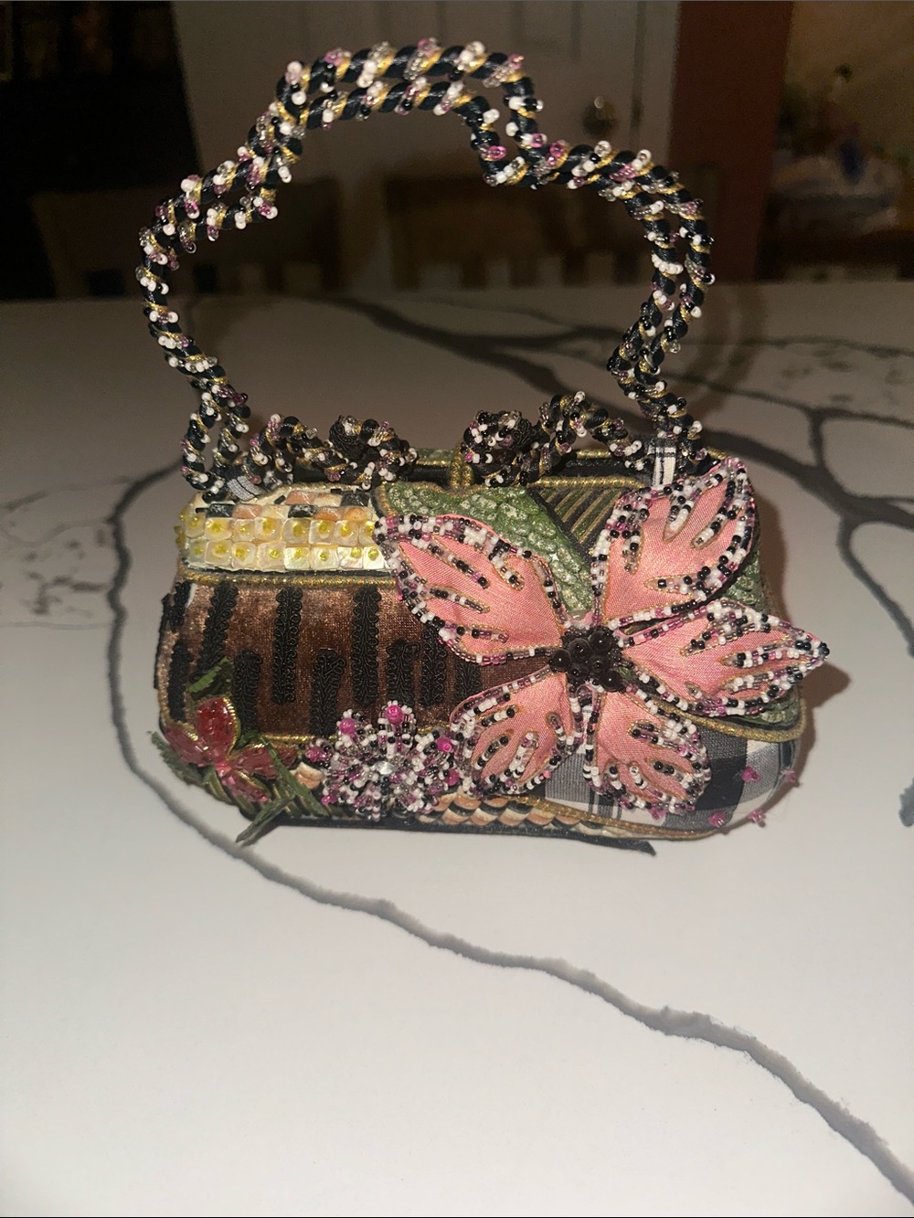 Mary Frances Pink Floral Beaded Mini Bag with Green Accents - Picture 2 of 8